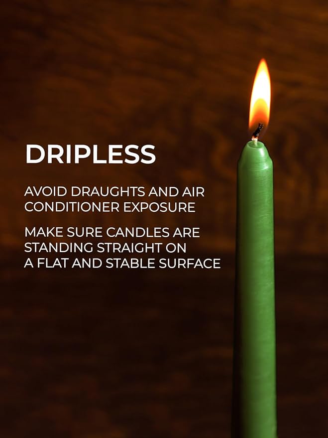 CANDWAX 10 inch Candlesticks Set of 12 - Dripless Taper Candles Perfect for Party or Decor - No Drip Grass Green Candle