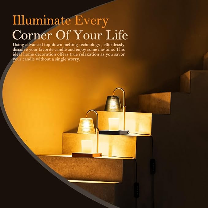 Candle Warmer Lamp with Timer (2H/4H/8H), Adjustable Height Dimmable Wax Melting Lamp for Jar Candles, Electric Candle Lamp for Home Decor, Ideal Gift for Candle Lovers (Amber)
