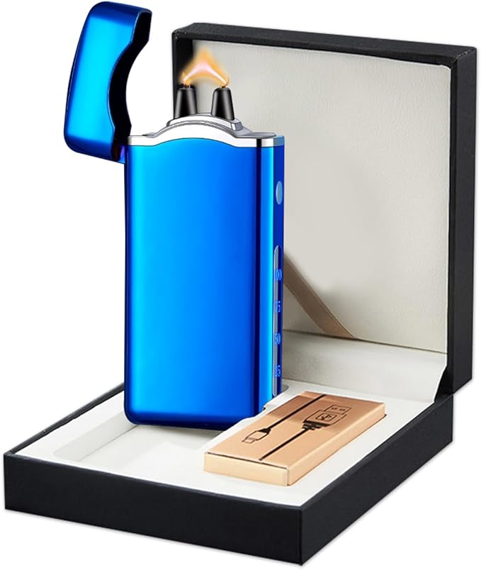 SKRFIRE USB Rechargeable Plasma Lighter – High-Power Arc Lighter with Digital Battery Indicator, Touch Ignition & Windproof for Candle, BBQ, Camping & More (Blue Ice)