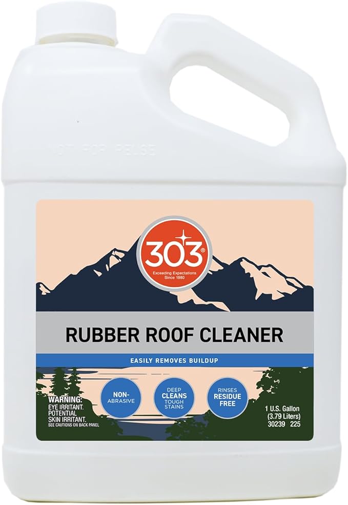 303 Products Rubber Roof Cleaner - Removes Build Up On The Rubber Roofs of RVs, Campers, Pop-Ups, and Motorhomes, Will Not Harm Solar Panels, 1 Gallon (30239)