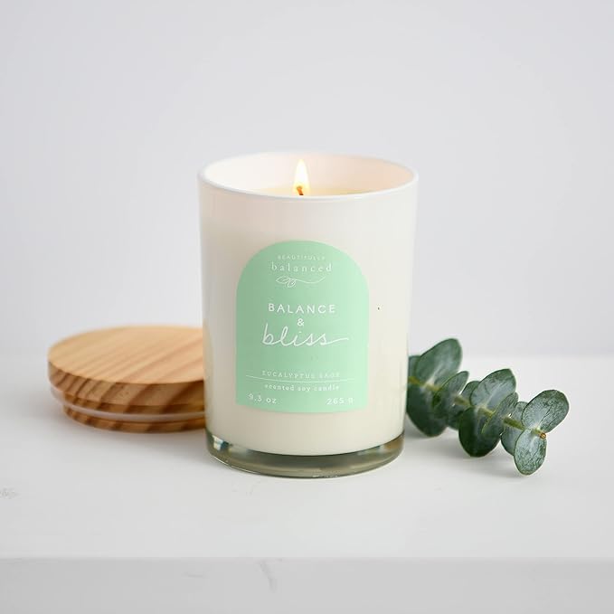 Scented Lidded Glass Soy Candle, Balance + Bliss, 9.3 oz.