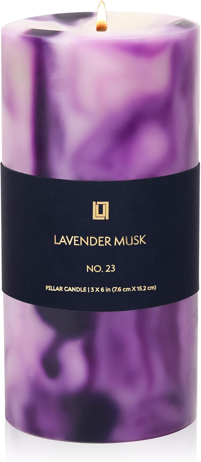 Lulu Candles | Lavender Musk | Handcrafted Pillar Candles | Made in The USA | Highly Scented & Long Lasting - 3x6 Pillar