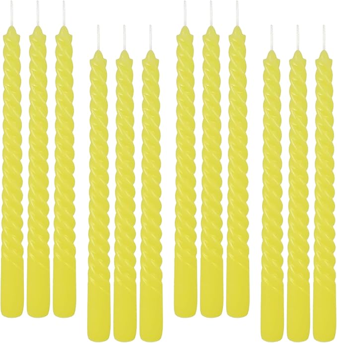 12-Piece Yellow Spiral Wax 10-inch Taper Candles -unscented smokeless, Tear-Free, Long-Lasting Burning Cotton Wick Suitable for Home,Party,Holiday Decorations