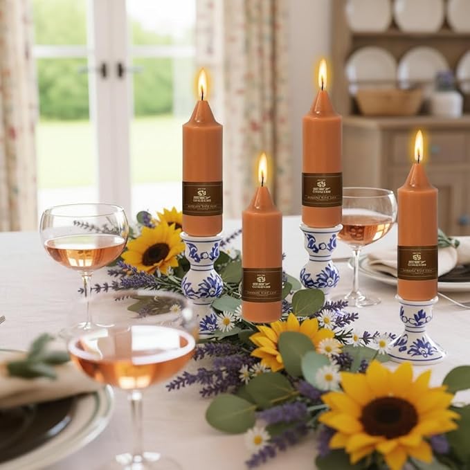 5 Inch Pumpkin Taper Candles Hand Poured Unscented Smokeless Short Chunky Tapered Candles for Cozy Living Room Hygge Farmhouse Kitchen Mantel Display