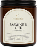 Carnatia Jasmine & Oud Scented Candle – 7 oz | 100% Soy Wax with Cotton Wick | 50 Hour Burn | Aromatherapy Candle for Home, Mood Lift & Relaxation | Gift for Women & Men