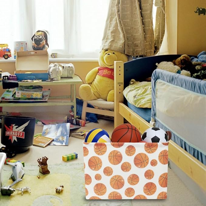 Rectangle Baksetball Print Storage Basket, Books Box, Room Decor,Gift Basket(Basketball)