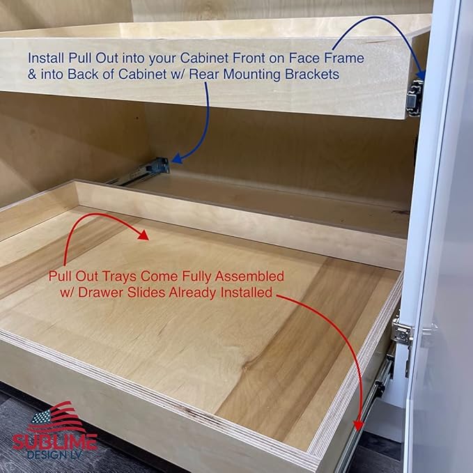Sublime Design | Pull Out Tray | Baltic Birch Drawer for Kitchen Cabinets | Slide Out Shelves | Roll Out Cabinet Organizer (32" WIDE)
