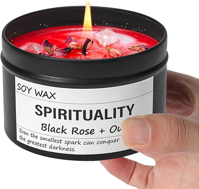 Chloefu LAN Crystal Energy Candle, Spiritual Candles for Women, Spark Conquer Darkness, Black Rose & Oud Candles, Emotional Support, Encouragement, Perfect Self-Care and Inspirational Affirmation Gift