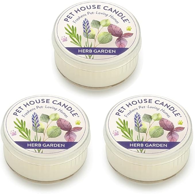 Pet House Mini Candles for Pet Odor Made with Natural Soy Wax, Plant Based, Dog and Cat Friendly Scented, Herb Garden Pack of 3