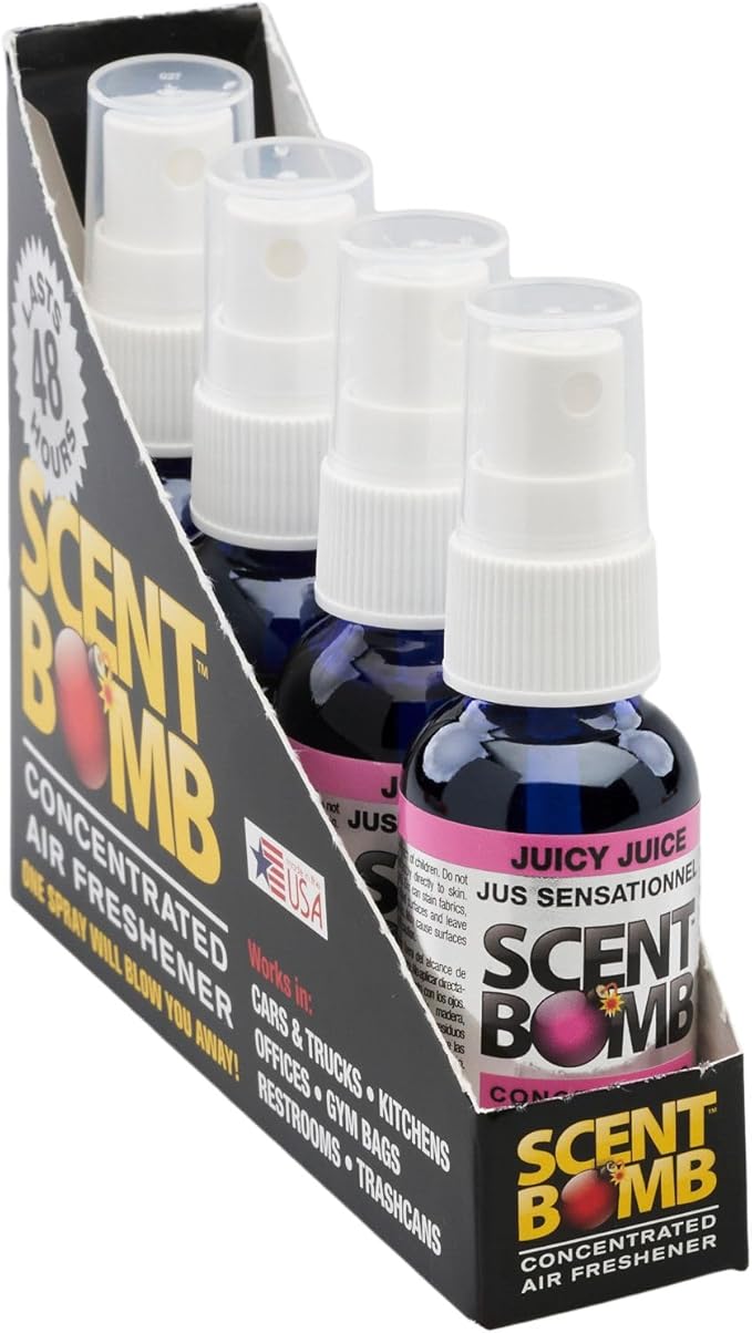 Scent Bomb Air Freshener Spray, Long-Lasting Odor Eliminator - Effective Deodorizer for Home & Car, Fresh Room Spray for Kitchen, Bathroom & Smell Neutralizer - 1 oz Pack of 4, Juicy Juice Scent