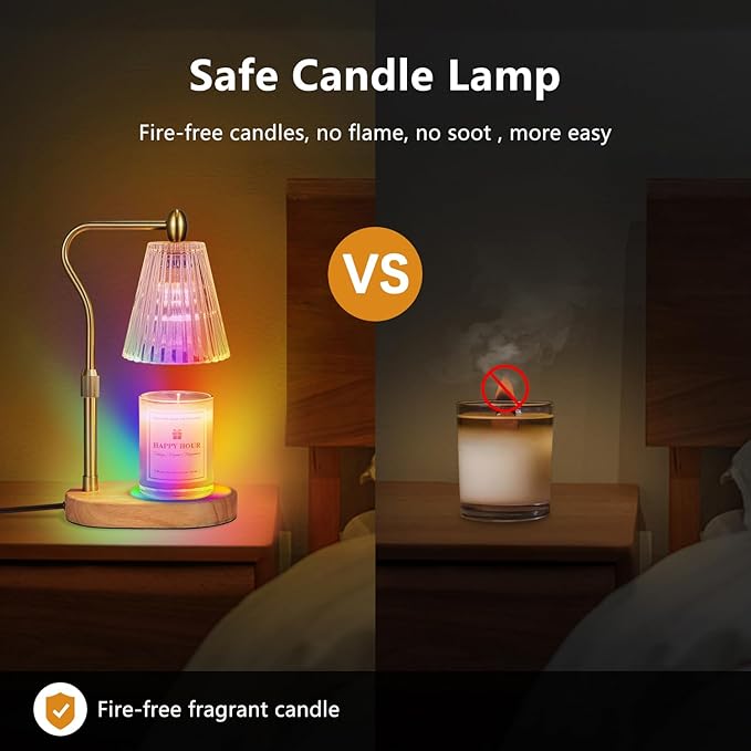 Imenlox Dimmable Candle Warmer Lamp with RGB Mode & Timer, Electric Melting Lamps for Jar Candles, Wax Melt Warmers for Home Bedroom Decor (8 Colors LED Changing)