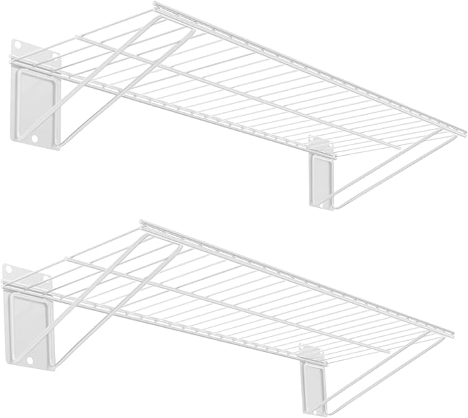 Wall Shelf 24'' x 11'' Garage Wall Mounted Storage Shelves, Heavy Duty Metal Wire Shelving Storage Rack for Garage, Office, Basement and Kithcen, Max Load 90lb, 2-Pack (White)