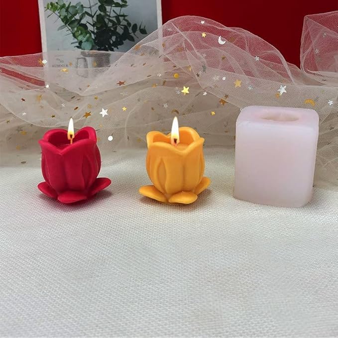 Cestony 2Pcs 3D Tulip with Leaves Candle Silicone Molds for Making Candle Resin Pillar Aromatherapy Gypsum Candles Wax Soap Flower Specimen Clay Craft