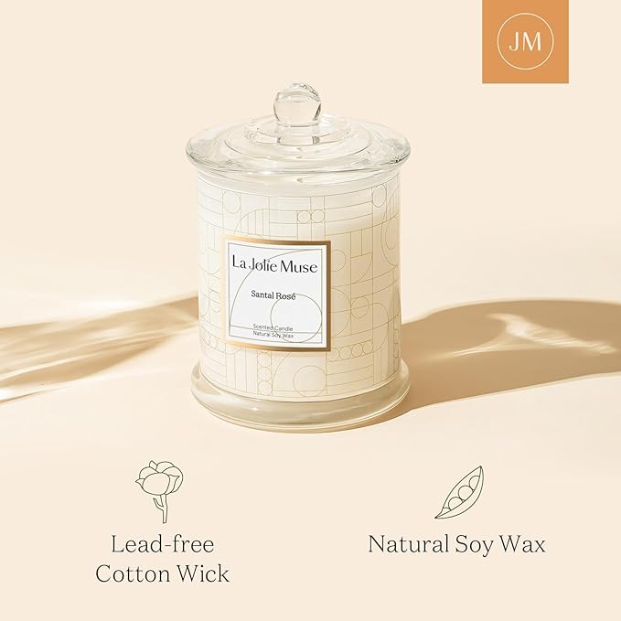 LA JOLIE MUSE Scented Candles, Santal Rosé Candles Gifts for Women, Rose Candles Luxury Jar Candle for Mothers Day Home Scented Large Natural Soy Wax Candles 70 Hours Long Burning 10 oz