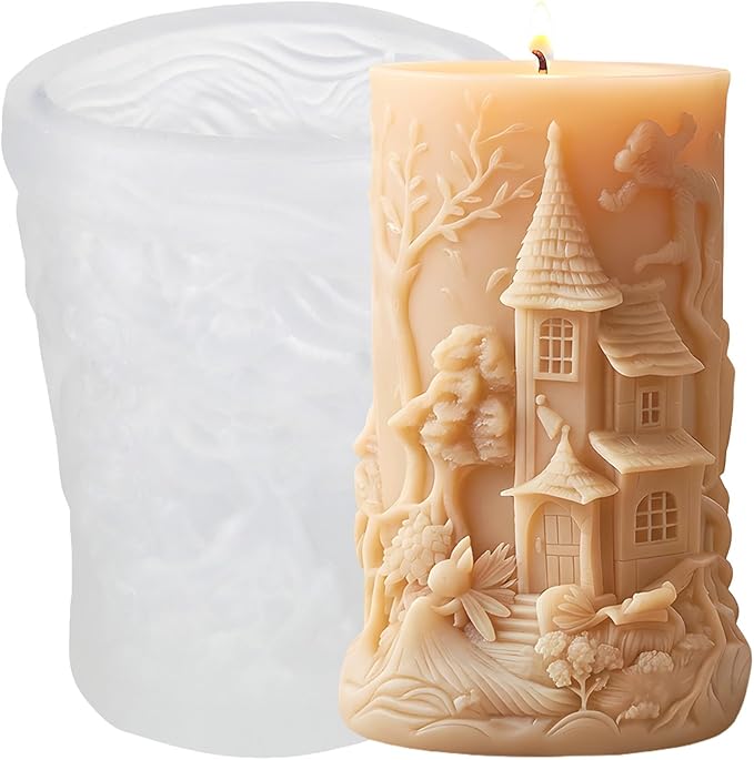 XIAOSHUI Tower Magic House Cylinder Candle Molds Forest House Candle Silicone Mold for Candles Making Resin Casting Aromatherapy Candles Gypsum Craft Home Decorate