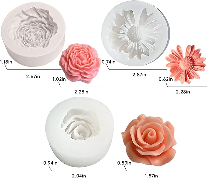 3 Pack Candle Molds for Candle Making, Moldes para Velas, Flower Molds Silicone Candle Molds for DIY Scented Candle, Soy Wax, Cake, Soap, Resin Casting Craft Making
