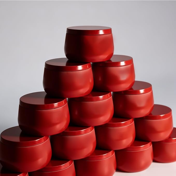 8oz Candle Tins | 24-Pack Premium Full Red 8 OZ Metal Candle Jars with Lids for Making Candles, Bulk Empty Candle Containers for Home DIY and Small Business
