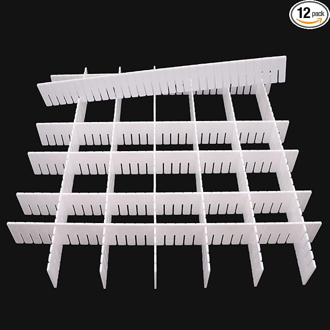 12Pcs Adjustable Drawer Dividers 0.1Inch Thickness DIY Grid Dividers 40x5cm Plastic Organizer Separator for Socks Underwear Makeup Cosmetic Clothes