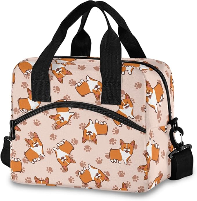 CBBYY Corgis Paw Lunch Bags for Women Men, Reusable Insulated Lunch Box, Adjustable Shoulder Straps Tote Lunch Bag for Work Picnic School