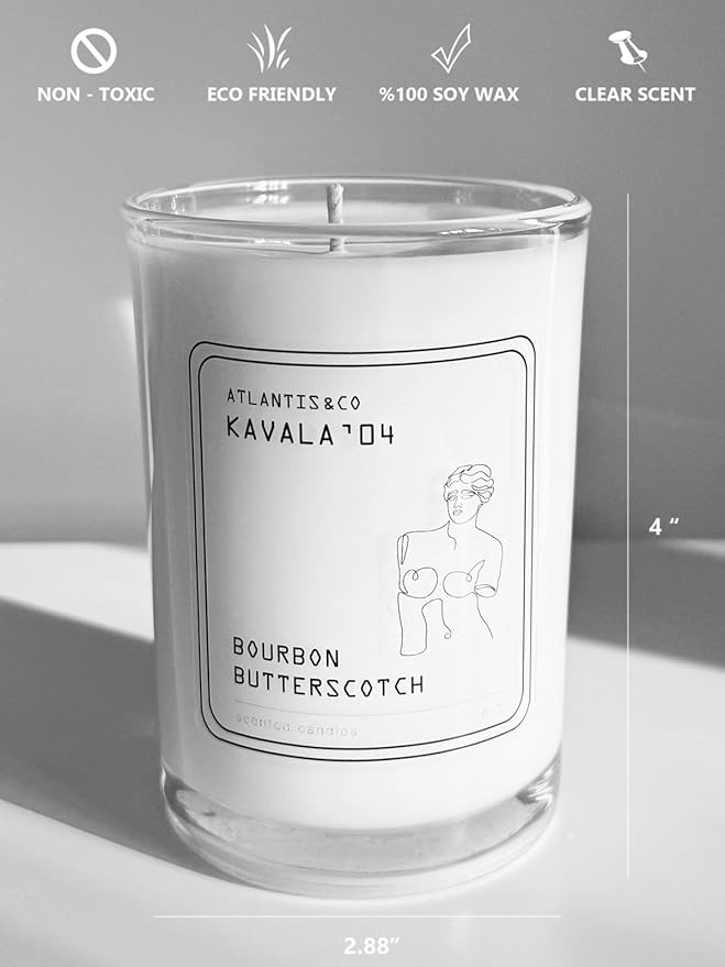 Bourbon Butterscotch Scented Candle, 8oz Soy Jar with Long-Lasting Burn, Giftable, Holidays,Birthdays