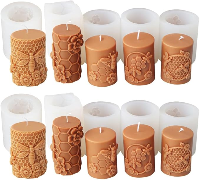 Bee Honeycomb Flower Cylinder Candle Mold, Honeybee Beehive Pillar Silicone Mold for Beeswax Candle, Soy Wax Candle, Plaster Ornament, DIY Crafts(B)