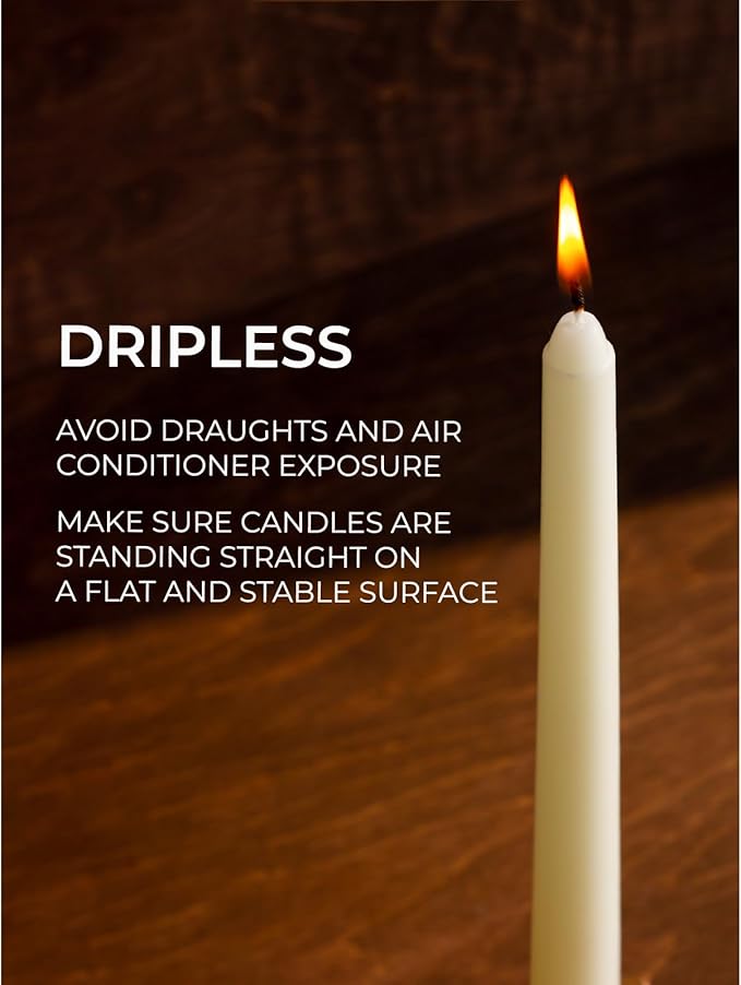 CANDWAX 10 inch Tapered Candles - Set of 12 Pearl Unscented Dripless Candlesticks - Perfect for Dinner - Ivory Candle