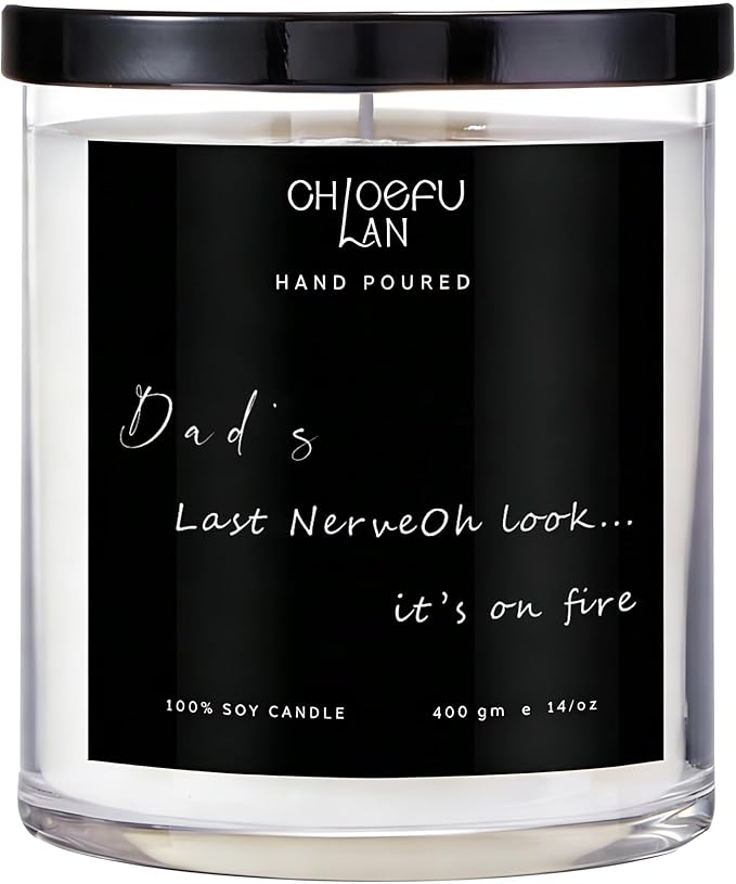 Chloefu LAN Dad's Last Nerve Candle Gifts from Daughter Son, Gift for Dad Who Wants Nothing, Birthday Fathers Day for Stepdad Adoptive Father, Amber Scented Candle, Large Candles, 14 oz