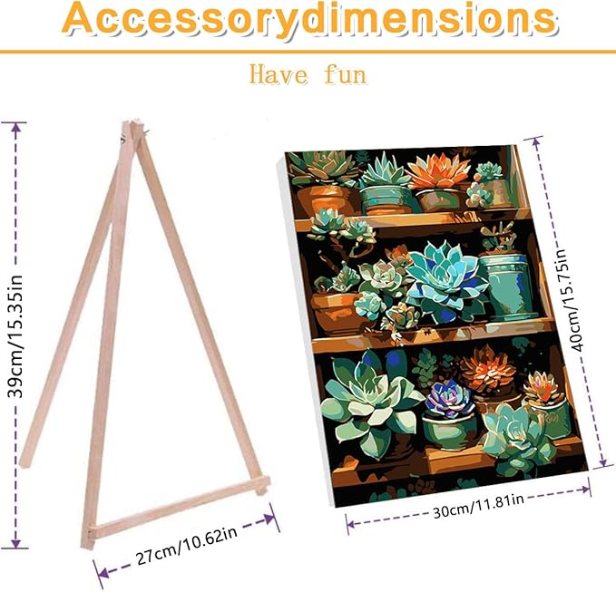 Meothan Framed Paint by Numbers Kits for Adults, Green Plants Succulent Paint by Numbers Kits on Canvas with Easel for Home Wall Decor 11.8x15.7inch (30x40cm)