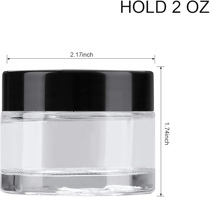 Encheng 30 Pack of 2 oz Clear Round Glass Jars,with Inner Liners and black Lids,Empty Cosmetic Containers,Cream jars