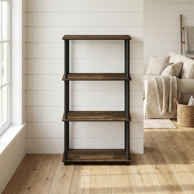 Furnifact Columbia Walnut Black Bookcase with Modern Design, Durable Wooden Construction, for Home or Office Storage, Stylish and Functional