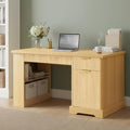 Executive L Shaped Desk with Storage Cabinet Drawers Built in Power Outlet Shelves for Home Office Gaming Study (Light Oak)