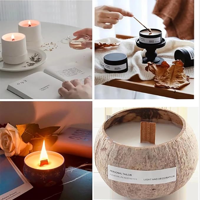 QPZ 100Pcs Cotton Candle Wicks 6" Pre-Waxed with Tabs,50Pcs Wooden Candle Wicks Smokeless,Wood Candle Making Wicks 0.59*5.9 Inch with 50Pcs Wick Clips Holders Metal Based for Candle DIY,Candle Making