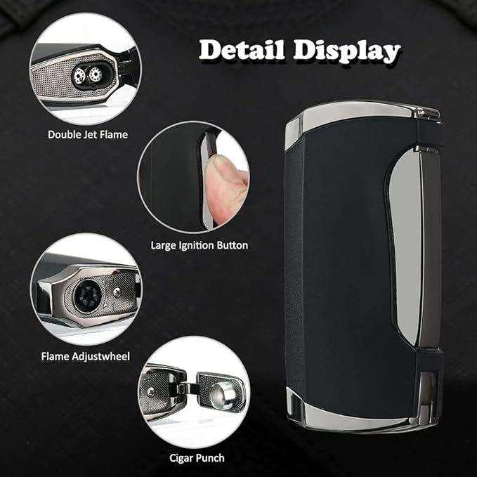 Metal Lighter Double Jet Flame Lighter refillable Gas lighters with Punch Shipped Without Gas (Black Crackle)