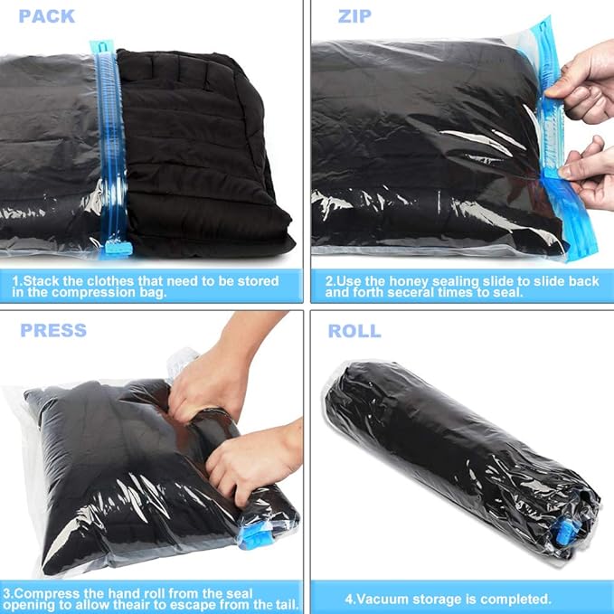 ALMING Compression Bags - Travel Accessories - 10 Pack Space Saver Bags - No Vacuum or Pump Needed - Vacuum Storage Bags for Travel Essentials - Home Packing-Organizers (Blue)