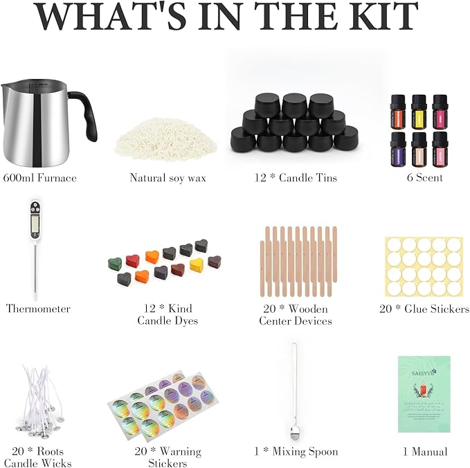 SAEUYVB Candle Making Kit for Adults - Full Set Candle Making Supplies - Soy Candle Kit - DIY Starter Scented Soy Candle Making Kit - Perfect Decoration for Family Life