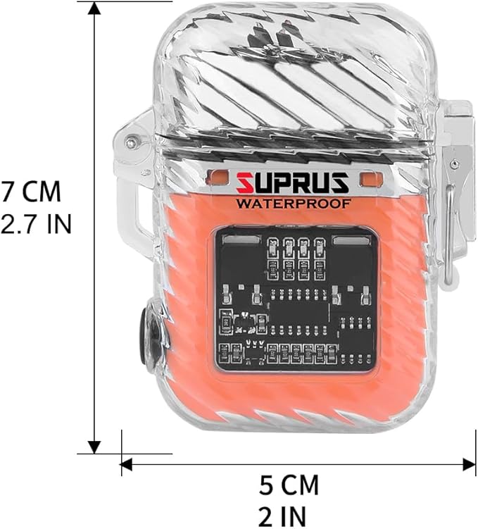 SUPRUS Luminous 3 Modes of Flashlight Windproof Waterproof Lighter Electric Rechargeable Dual Arc Plasma Lighter with Survival Emergency Whistle and Lanyard (Orange)
