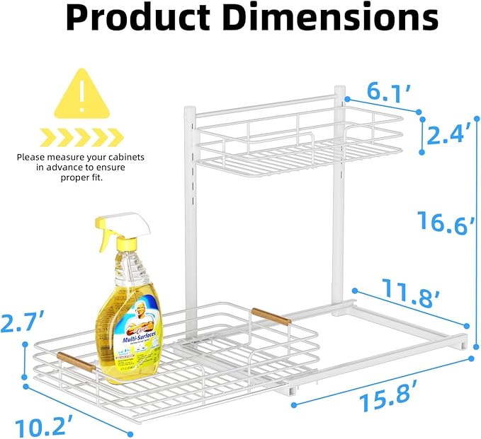 Delamu Under Sink Organizer, Height Adjustable Under Sink Organizers and Storage, Slide Out Under Sink Storage Shelf for Kitchen Bathroom Pantry Cabinet