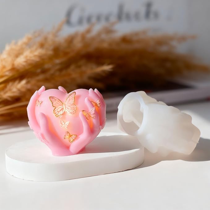 Valentine Heart Candle Mold,3D Handheld Heart Candle Silicone Molds, Silicone Mold for Candle Making, DIY Handmade Soap, Resin Crafts, Home Decor, Valentine's Day Gift