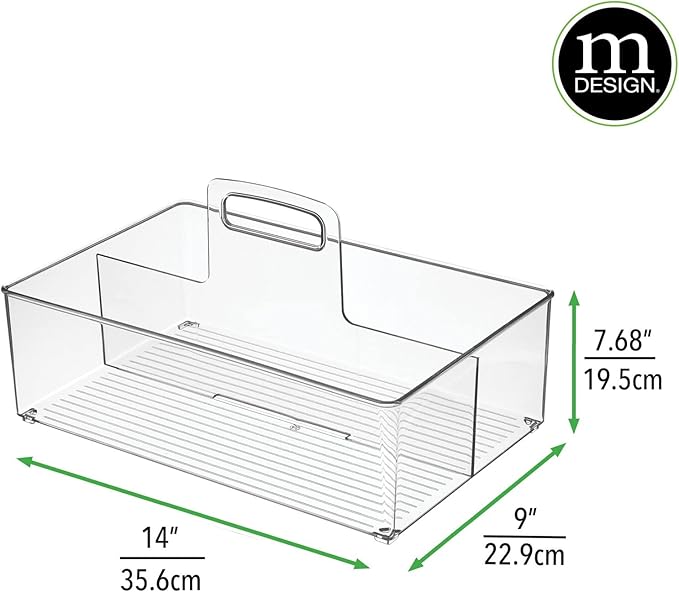 mDesign Large Plastic Divided Portable Storage Organizer Caddy Tote Basket Bin with Handle for Kitchen, Pantry, Countertop, Cabinet, Cupboard - Ligne Collection - Clear