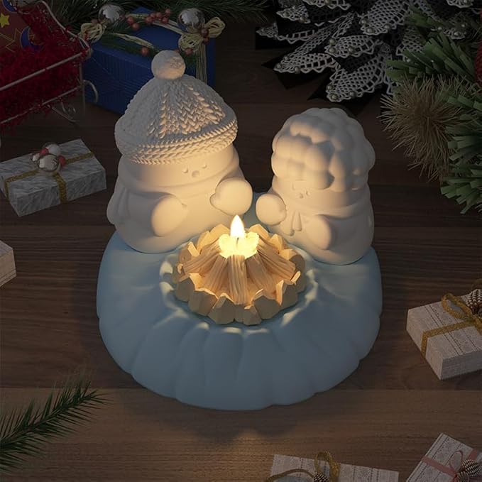 Snowman Silicone Mold, Snowman Warm at a Fire Candle Mold for Soap Soy Wax DIY Handcraft, Yeti Resin Mold Gift Wedding Party Home Dinner Festive Days Car Decoration (Curly Hair Snowman)