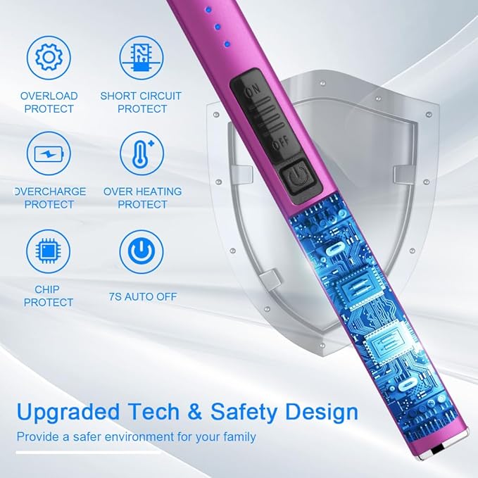 Electric Arc Windproof Lighter Flameless USB Rechargeable Lighter with Safety Lock for Candle BBQ Camping (Purple)