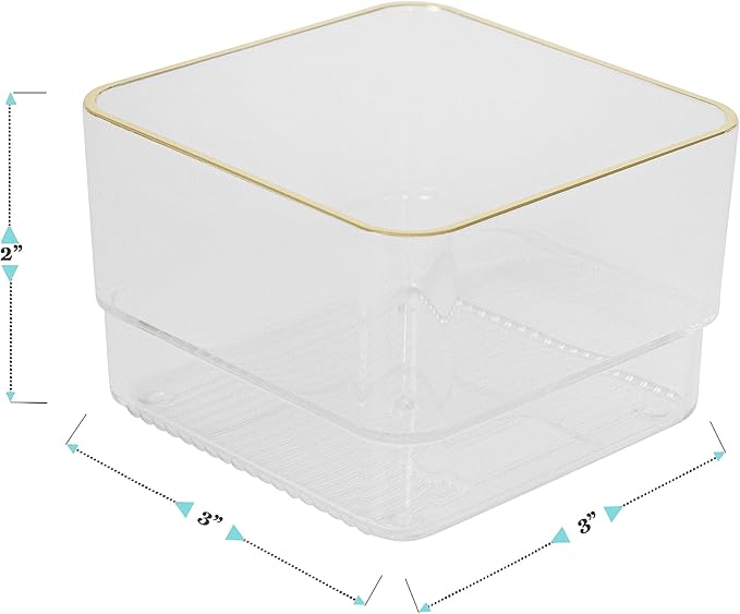 Martha Stewart Kerry Plastic Stackable Office Desk Drawer Organizers, 3" x 3", 12 Pack, with Gold Trim