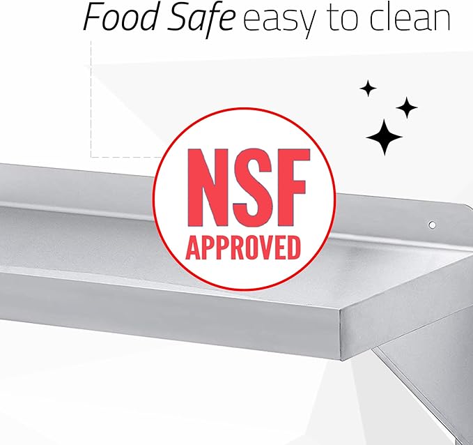 DuraSteel Stainless Steel Wall Shelf - 48" Wide x 12" Deep Commercial Grade - NSF Certified - Industrial Appliance Equipment (Restaurant, Bar, Home, Kitchen, Laundry, Garage and Utility Room)