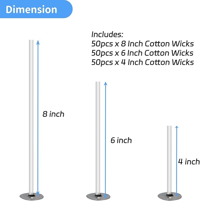 150 Pcs Candle Wicks Kit, Pre Waxed Cotton Wick with 150 Pcs Wick Stickers and 10 Pcs Candle Wick Holders for Soy Wax, Beeswax, Coconut Wax Candle Making and DIY