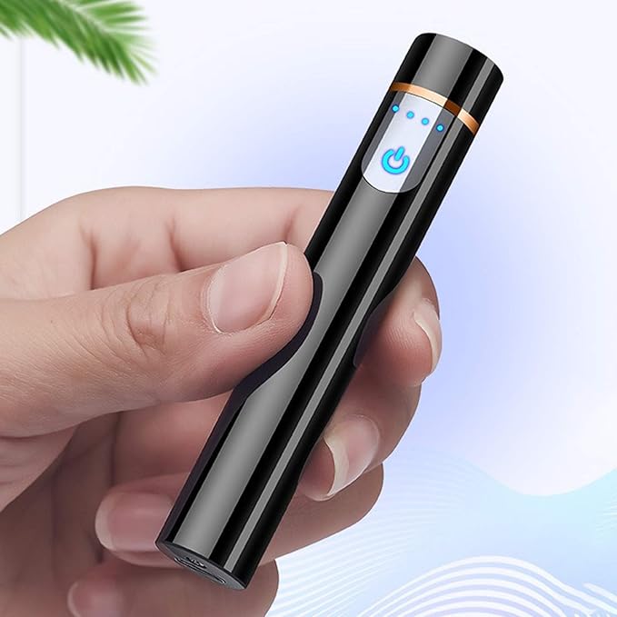 Upgrade Smart Fingerprint Ignition Lighter - USB Rechargeable, Windproof, Flameless, Mini Cylindrical Electric Lighter for Indoor Outdoor Cigarette (Black)