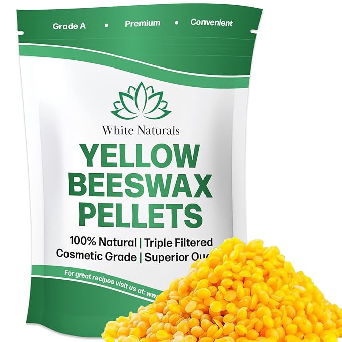 White Naturals Yellow Beeswax Pellets 1lb (16oz), Pure, Natural, Cosmetic Grade, Organic, Bees Wax Pastilles, Triple Filtered, Great For Candle Making, Soap, Food Wrap, DIY Lip Balms, Lotions