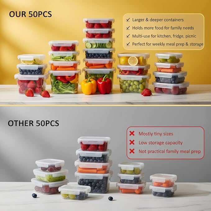 AISOON 50 Pcs 85oz Large Food Storage Sets with Lids, Airtight Kitchen Pantry Containers, Leakproof & BPA-Free Meal Prep Containers, Freezer, Microwave & Dishwasher Safe with Labels & Pen