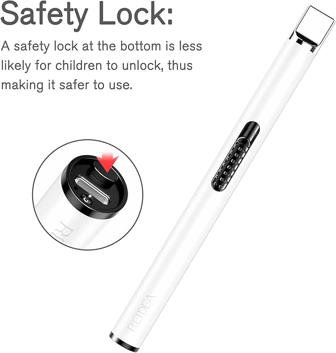REIDEA USB Candle Lighter, Windproof Flameless Electronic Rechargeable with Safety Protector Button for Home Candle Outdoor Activities (White)