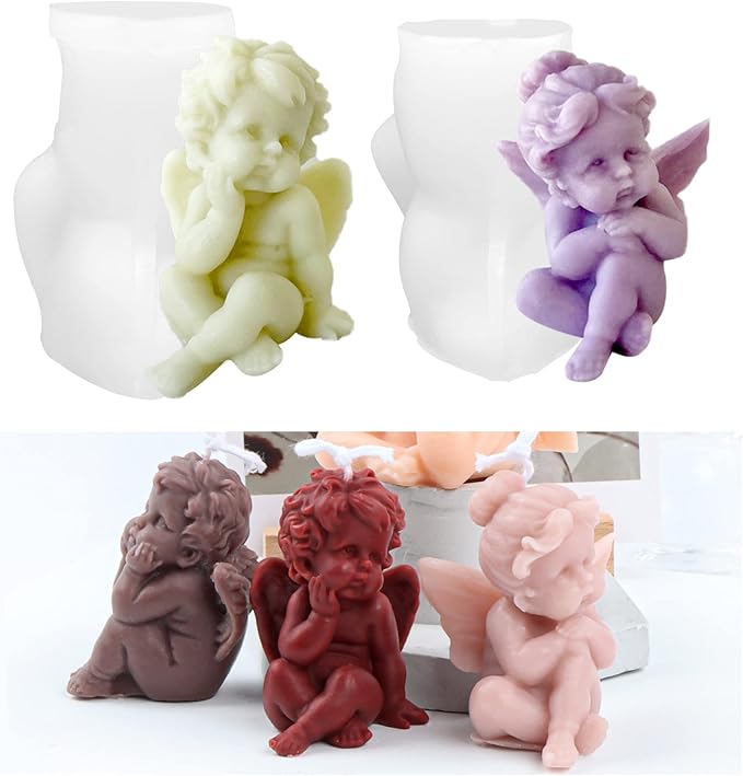 2 Pcs Angel Shape Candle Mold Valentine's Day Resin Casting Silicone Mold for DIY Aromatherapy Candles Wax Plaster Polymer Clay Decoration