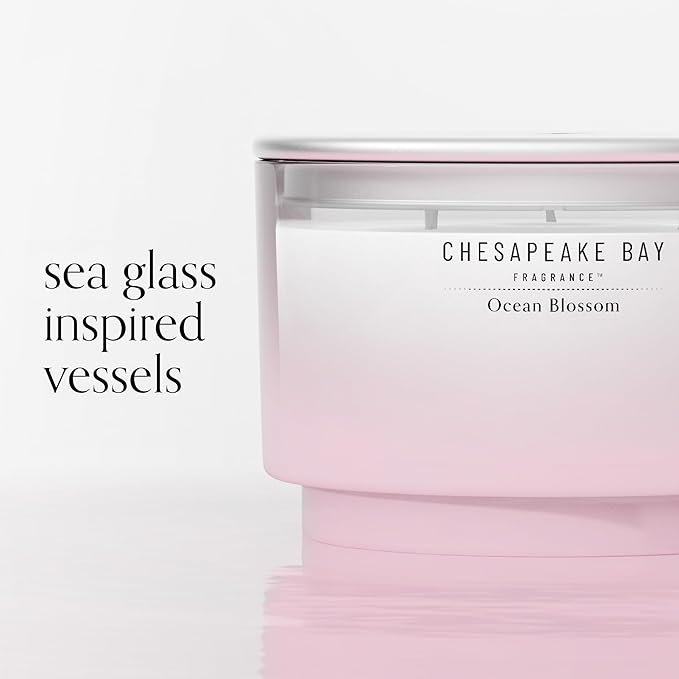 Chesapeake Bay, 14.5oz Ocean Blossom Scented Candle, Mood Evoking Fragrance, Sea Glass-Inspired Jar, Premium Soy Blend Wax with Essential Oils, Coastal Fragrance for Home Décor or Gifting